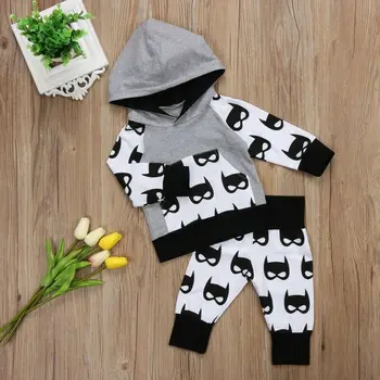 Jeseni Priložnostne Novorojenčka Otroci Malčke Baby Boy Long Sleeve Hooded Vrhovi +Mozaik Hlače Obleko Set Oblačila
