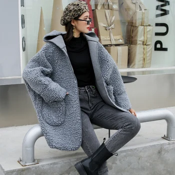 Jesenska in zimska oblačila jagnje, volna, dlaka ženske 2020 novo korejska različica velikost svoboden debele mid-dolžina moda plašč