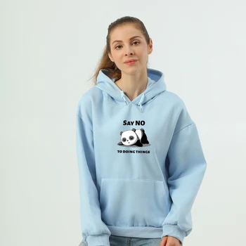 Jesenski Zimski Pulover S Kapuco Oversize Ženske Jopice Reči Ne Delaš Stvar Pismo Srčkan Panda Dame Majica Bombaž Kpop Oblačila