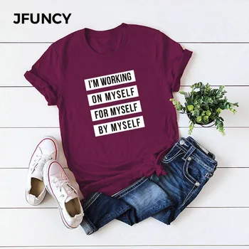 JFUNCY Prevelik Ženske majice Pismo Tiskanja Ženske Bombaža T-shirt Gothic Harajuku Ženski Tshirts Vrhovi Oblačila Camiseta Mujer