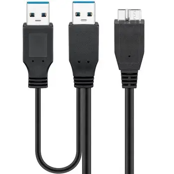 Kabel USB 3.0 micro tipo B dual-moč 0.50 M Negro