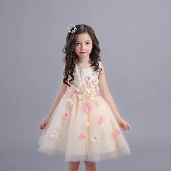 Kakovostno visoko kakovostni 2017 novo poletje Dekleta Otrok 3D cvet čipke obleko udobno srčkan Otroke, otroška Oblačila, Oblačila