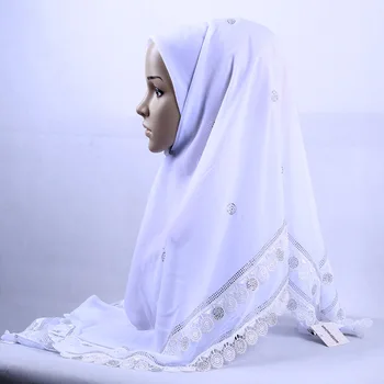 KASHKHA Muslimanskih Hijabs Turban Diamanti ženski Šal Šifon Navaden Zaviti Kvadrat Glavo Z Odlično Cvetlični Rob 110x110cm
