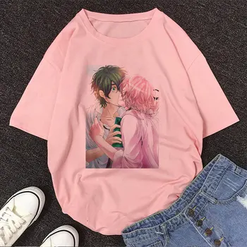 Kawaii Pink Plus Velikost Yarichin Klub Print Majica s kratkimi rokavi Japonski Fant je Ljubezen Anime Modi Ženske Tshirts Harajuku Ulične Zabave T-shirt
