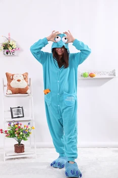 Kigurumi Risanka Modra Cookie Monster Onesies Odraslih Pižamo Živali Božič Sleepwear Cosplay Kostume Unisex Sleepsuit Pižame