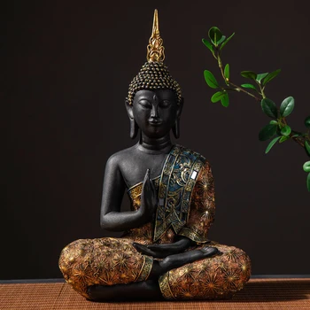 Kip bude na Tajskem, Buda Kiparstvo Zelena Smolo Ročno Izdelani Budizem Hindujski Fengshui Figur Meditacija Doma Dekor FX2
