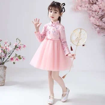 Kitajski Cvet Dekle Obleko Za Poroko Dekleta Cheongsam Obleko Kitajski Hafu Otroci Obleke Baby Tradicionalna Oblačila Novo Leto Obleko