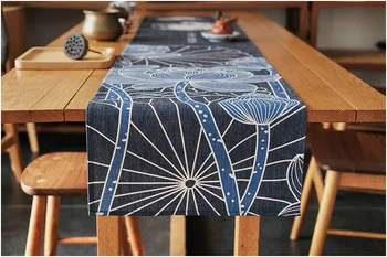 Kitajski slog bombaž perilo deep blue lotus natisnjeni namizni tekač zen stilu čaj namizni prt retro posteljo runner brisačo doma dekor