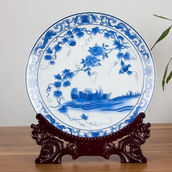 Kitajski Slog Classic Jingdezhen Dekoracijo Modre in Bele Porcelanaste Ploščo Leseno Osnovo Nastavite Poročno Darilo