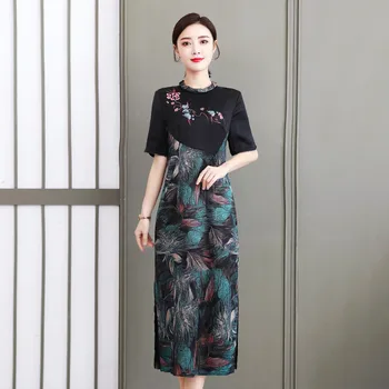 Kitajski stil oblačenja pri ženskah dolgo poletje 2020 nova Kratka sleeved obleka ženske boljše cheongsam obleko eleganten modni vezenje