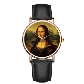 Klasičen Modni Da Vinci Dela Mona Lisa Rjava Quartz Zapestje Gledati Usnjeno Zapestnico Watch relogio feminino