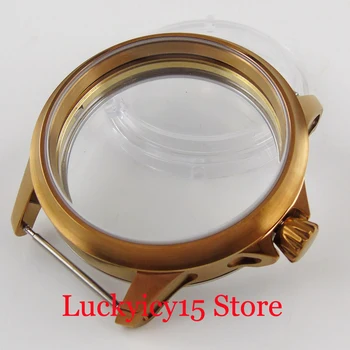 Klasična 45mm Bronzed Prevlečeni Watch Primeru s Steklenimi Fit ETA 6497 6498 Ročno Navijanje Gibanja