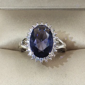 Klasična Modra Veliki Kamen Princesa Cut Zlato Crystal Ring Ženskega Posla Darilo Za Rojstni Dan Nakit Razkošje 925 Srebro Obroč