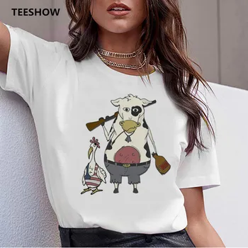 Krava t shirt tiskanje ženske ženski harajuku oblačila modni t-shirt 90s bel kawaii tshirt Natisnjeni priložnostne risanka vrh tee ženski