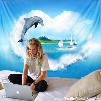 Kul 3D Tapiserija Dolphin Umetnosti Tapiserija Steni Visi Dekor Sobi Doma Čarovnice Hipi Mandala Astrologija Ozadje Spalnica DOMU
