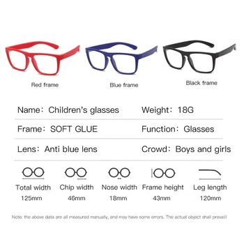 Kvadratni TR90 Očala Otroci Anti Glare Filter Otrok Očala Dekle, Fant Optični Okvir Jasno objektiv UV400 Anti Modra Svetloba Blokiranje