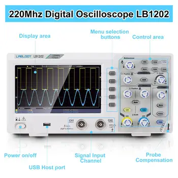 LABLOOT LB1202 Digitalno Shranjevanje Oscilloscope, 2 Kanali 220Mhz pasovne širine 7