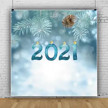 Laeacco Foto Kulise Srebro Polka Dot Srečno Novo Leto 2021 Pozimi Sneg Bor Stranka Plakat, Fotografija Ozadje Photostudio