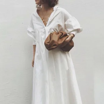 LANMREM bela korejskem slogu 2021 nove preprosto elegantno jeseni mode priložnostne Proti-vrat izgubijo vse-tekmo dolge obleke za ženske 2A917