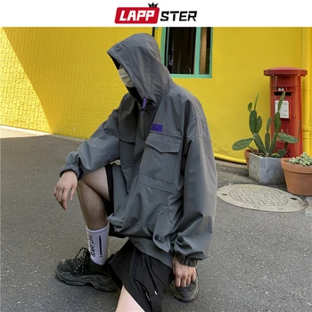 LAPPSTER Moških Prevelik Jeseni Jopiči 2020 Jeseni Mens Hip Hop Windbreaker Harajuku Hip Hop Rumena korejski Modnih Hooded Coats