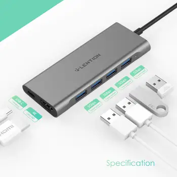Lention dolg Kabel USB C Multiport Središče s 4K HDMI, 4 USB 3.0, Tip C Adapter za MacBook Pro 13/15 (Boben 3 )