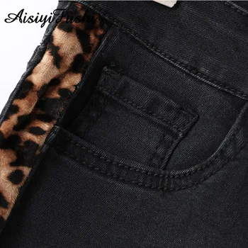 Leopard Natisniti Denim Črne Skinny Jeans Ženska Visoko Pasu Stretch Kavbojke Ženske Elastične Jeans Za Ženske Jean Taille Haute Femme