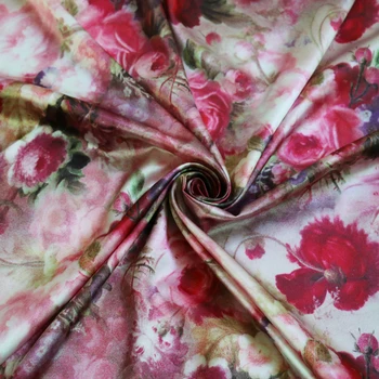 Lepa Rose Cvetje Digital Print Saten Charmeuse Blago Za Obleke