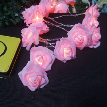 Lepe rožnate vrtnice garland z led luči,poroka dogodek stranka svetlobe dekoracijo,vaze, cvetlični aranžma,Novo leto cvet svetlobe dekor