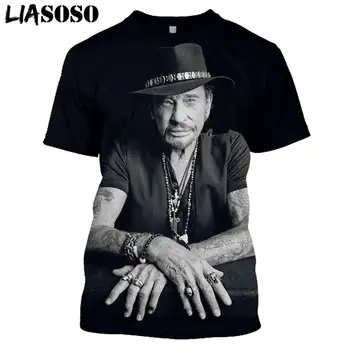 LIASOSO Novo 3D Tiskanja francoski Rock Pevec Johnny Hallyday T-shirt Harajuku Moda za Moške, Ženske Hip-Hop Ulične Tee Shirt Vrhovi