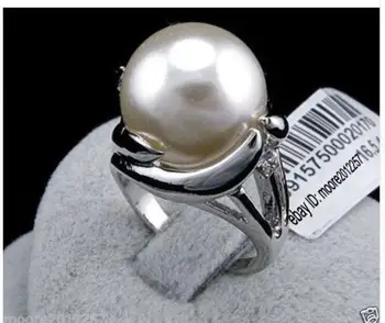 Ljubka lady 's Women' s ogromen 14 mm krog južno morje belo lupino pearl obroč (#6 7 8 9) Bistvene Ročno Ženske, Darilo besedo 925