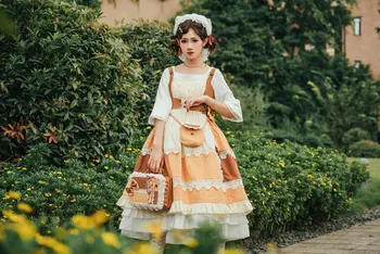 Lolita Japonski Pastorala Slog Starš-Otrok Kariran Natisnjeni Lolita Bombaž JSK čipke Obleko sončnično z vrečko