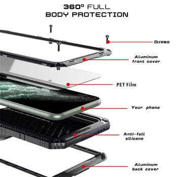 Luksuzni IP68 Vode, ki so dokaz Kovin, Aluminija Primeru Telefon za iPhone 11 Pro Max XR X 6 6S 7 8 Plus XS Max Shockproof Neprepusten Pokrovček