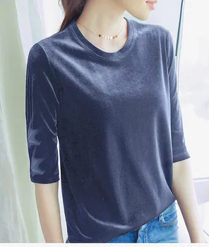 M-6XL 7XL plus velikost blagovne Znamke, 8 barv korejskem slogu žensk pol rokav velur srajce，moda urad dama žamet bluze črno siva