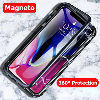 Magnetni Adsorpcije Kovinska ohišja za iphone, Na X 10 Luksuzne Magneto Flip Primeru, Kaljeno Steklo, Prevleke za iphone 6 6S 7 8 Plus Coque