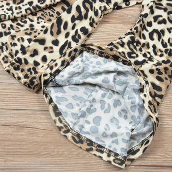 Malčka Baby Dekle Ruffle Off-ramo Čipke T-shirt Bluzo Vrhovi+Leopard Tiskanja Hlače Srčkan Bombaž Priložnostne Obleke 1-6T