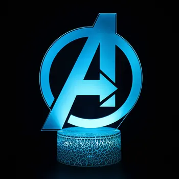 Marvel Avengers Slika 3D Akril Iluzijo LED Lučka USB Stereoskopski Pisane Nočna Model Igrače za Otroke Ustvarjalno Božič Darilo