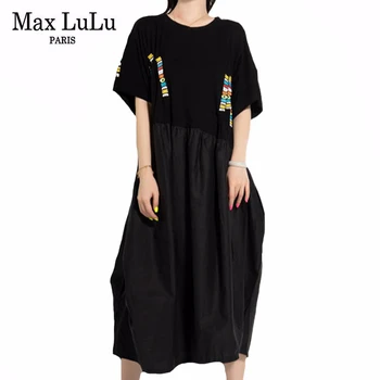 Max LuLu 2020 Novo Poletje Evropske Oblikovalec Slog, Dame Tiskanih Obleke Ženska Priložnostne Black Dress Vintage Elegantno Seksi Vestidos