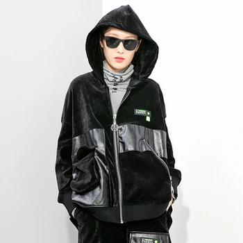 Max LuLu Pozimi Nove Modne Evropske Priložnostne Zadrgo Coats Ženske Hooded Pu Dame Jopiči Black Svoboden Ulične Prevelik Oblačila