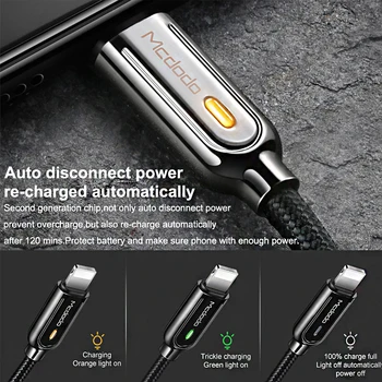 Mcdodo Polnilnik USB Kabel LED 2A za iPhone X XR XS Max 8 7 6s Plus Za Strele Kabel Hitro Polnjenje Podatkov Auto odklopite Kabel