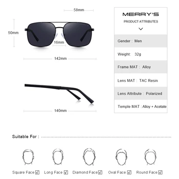 MERRYS DESIGN Moških Klasičnih Pravokotnik sončna Očala HD Polarizirana sončna Očala Za Moške Vožnje Moški Očala UV400 Zaščito S8260