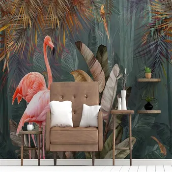 Milofi po meri 3D tiskanje fotografij za ozadje Nordijska sodobno minimalistično tropskih rastlin, gozdnih flamingo ozadju steno stensko