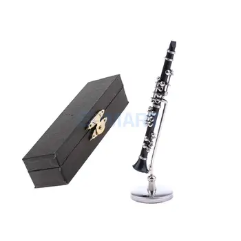 Miniaturne Črne Klarinet Glasbeni Instrument, s Škatlo za 1/12 Lutke Glasbena Soba Dekoracijo