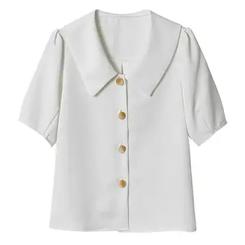 MISSKY 2020 Novo žensko Bluzo Poletje River Kratek Sleeve Solid Color Šifon Shirt Ženski zgornji deli oblačil