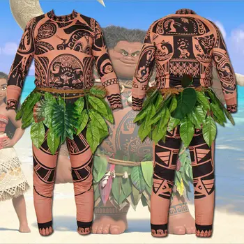 Moana Maui Tattoo T Shirt/Hlače Halloween Odraslih Moški Ženske Cosplay Kostume z Listi, Dekor Blattern Halloween Odraslih Cosplay