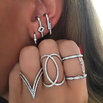 Moda Romantično bleščečega nakita dvojno Proti žensk prst slog V obliko dolgo prst moda omamljanje obroč stranka darilo