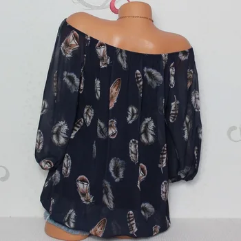 Moda za Ženske Bluze Poletje Vrhovi Priložnostne Bluzo Ohlapno Belo Pero Tiskanja V Vratu Pol Rokav Srajce Blusas 5XL Plus Velikosti