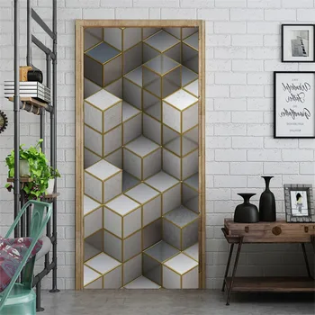 Moderne 3D Linije Geometrijo Slika Vrata Nalepke PVC samolepilno Ozadje Home Design Vrata Dekoracijo Ozadje DIY Decals plakat