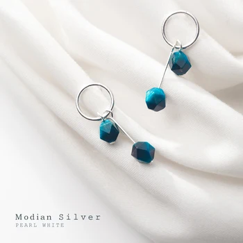 MODIAN Moda Geometrijske Krog Spusti Uhan za Ženske 925 Sterling Silver Blue Tiger Oči Visijo Uhan Fine Nakit 2020 Nova
