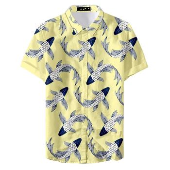 Modnih Priložnostne Slim Fit Camisas Hombre Letnik Shark Print Custom Majice