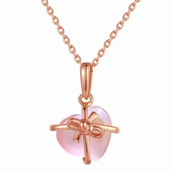 MOONROCY Rose Gold Barvi Srce Kristalno Ross Quartz Pink Opal Ogrlica, Uhani in Prstan Nakit Set za Lepe Nakit za Ženske